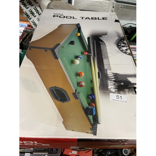 51 - BOXED TABLE TOP POOL TABLE