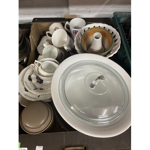 105 - BOX OF POTTERY & GLASS INCL COMMEMORATIVE WARE