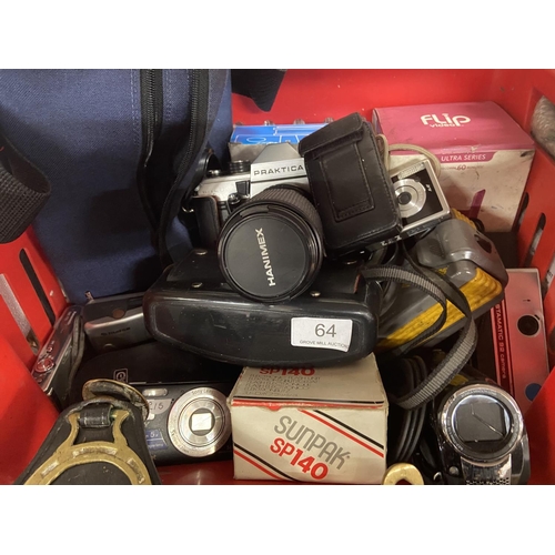 64 - BOX OF CAMERAS INCL HANIMEX & PRAKITA