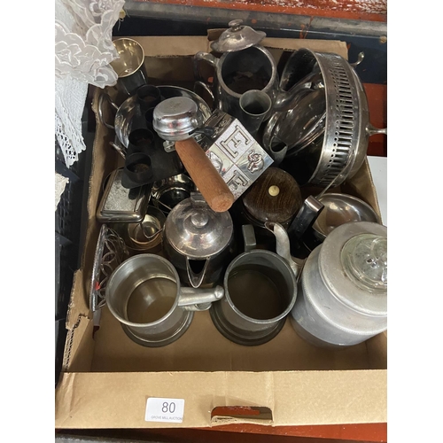 80 - BOX OF METAL WARE INCL PLATED