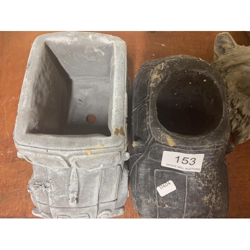 153 - 2 STONEWARE GARDEN VEHICLE PLANTERS