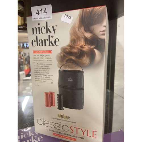 414 - BOXED NICKY CLARKE CLASSIC STYLE 12 COMPACT HEATED ROLLERS 25mm(A/F)