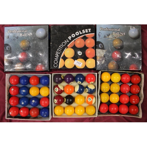 117 - 3 BOXED POOL & SNOOKER BALL SETS