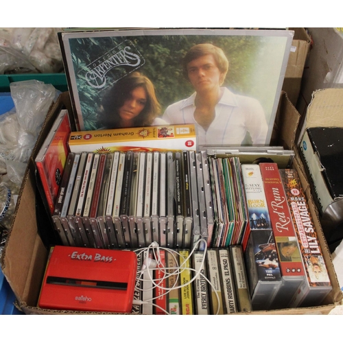 124 - BOX OF LP'S, CD'S, CASSETTES & PLAYER