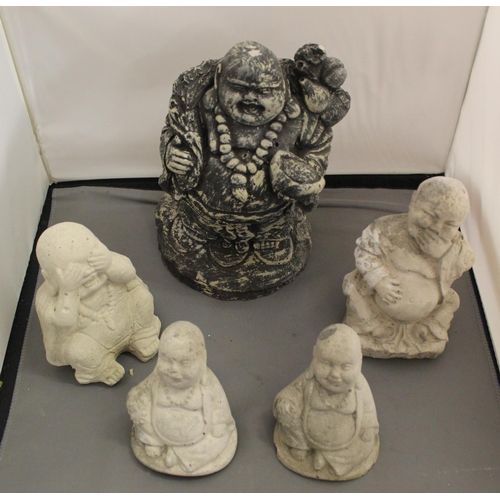 125 - 5 STONEWARE GARDEN BUDDHAS