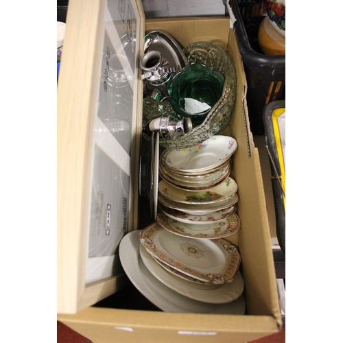 151 - 2 BOXES OF MIXED INCL SAUCERS, CUPS & CAKESTAND