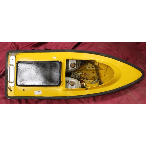 153 - YELLOW MODEL RC SPEEDBOAT HULL (A/F)