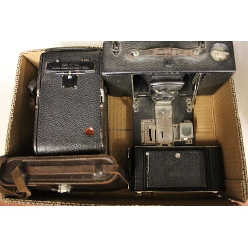 166 - BOX INCL VINTAGE FOLDING CAMERAS