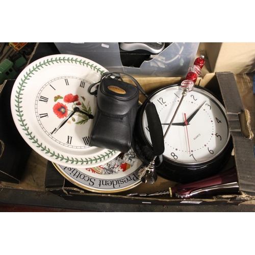 195 - BOX INCLO QUARTZ CLOCK, PORTMERION CLOCK PLATE & CANDLE SNUFFER