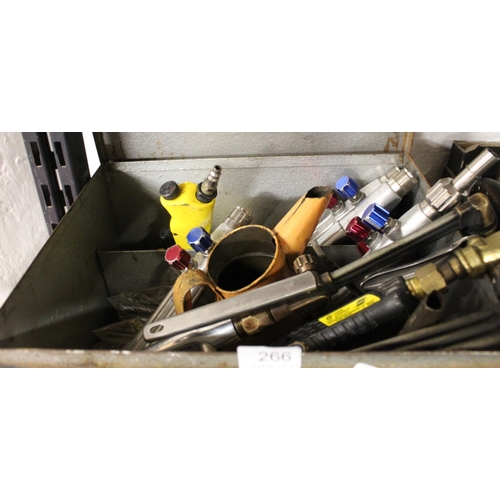 266 - METAL TOOL BOX & CONTENTS INCL AN OIL CAN