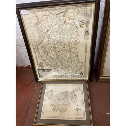 11 - FRAMED MAP OF LINCOLNSHIRE & FRAMED MAP OF CHESHIRE