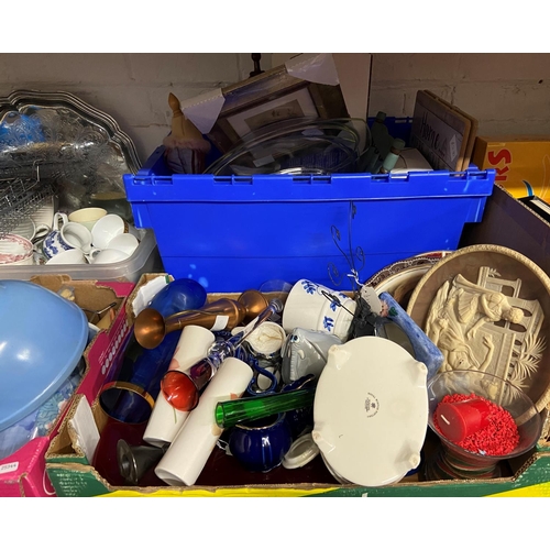 117 - 6 BOXES OF ASSORTED CERAMICS, PLATED WARE & GLASS