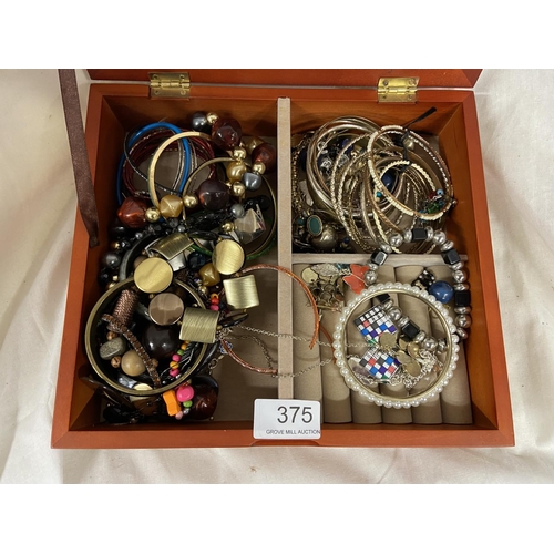 375 - FLORAL JEWELLERY BOX & COSTUME JEWELLERY