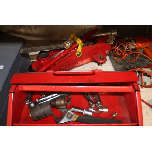 110 - METAL TOL BOX & TOOLS & TROLLY JACK