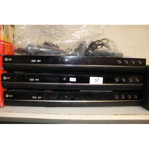 57 - 3 LG DVB-T DVD RECORDER(DRT389H) WITH CABLES & 2 REMOTES(GWO)