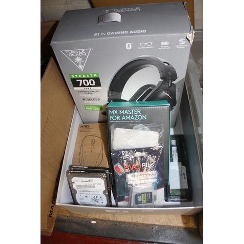 72 - BOX OF PC ITEMS INCL BOXED HEADSET