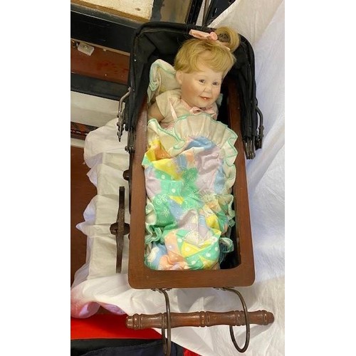 37 - VINTAGE STYLE PRAM WITH PORCELAIN DOLL