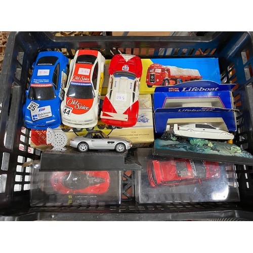 114 - BOX OF MODEL VEHICLES INCL SCALEXTRIC