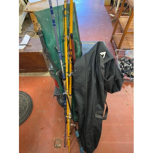 241 - BUNDLE OF FISHING RODS & 3 FISHING BOXES