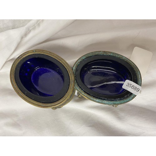 244 - PAIR OF ANTIQUE FRENCH CHRISTOFFE OPEN SALTS WITH BRISTOL BLUE LINERS