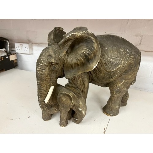 393 - LARGE ELEPHANT & CALF FIGURE(A/F)