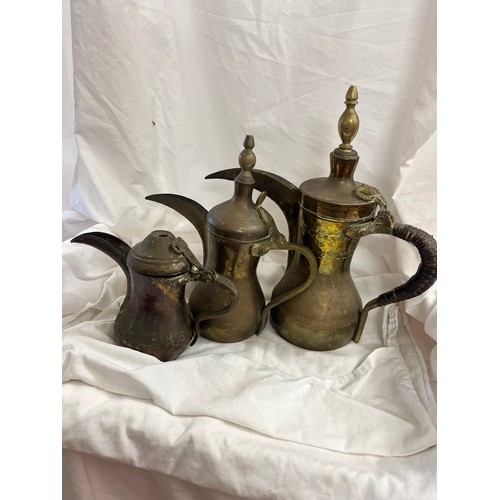 152 - 3 BRASS ETHNIC TEA POTS