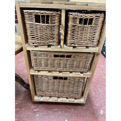 20 - WOODEN & 4 WICKER DRAWER STORAGE