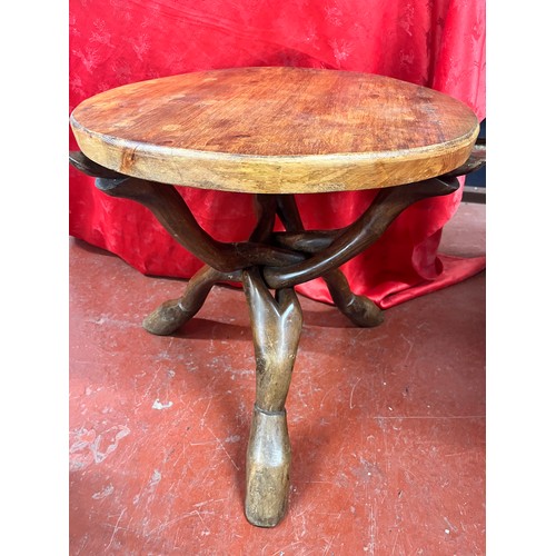 21 - HEAVY WOODEN CIRCULAR TOPPED FOLDING LEG TABLE