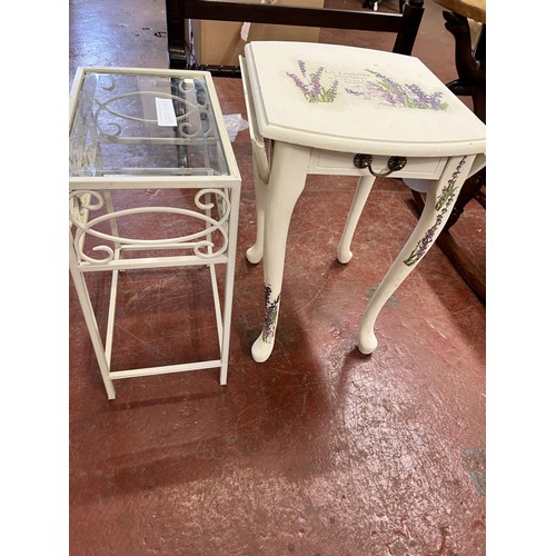 23 - SMALL DROP LEAF 'LAVENDER' TABLE & GLASS TOPPED OCCASIONAL TABLE