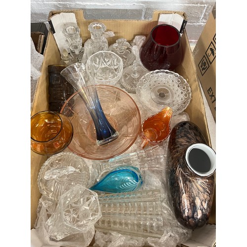 36 - BOX OF ASSORTED GLASS INCL CUT & COLOURED