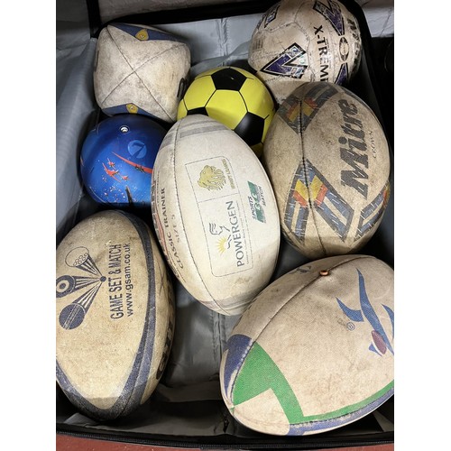 75 - LARGE CASE OF BALLS INCL RUGBY