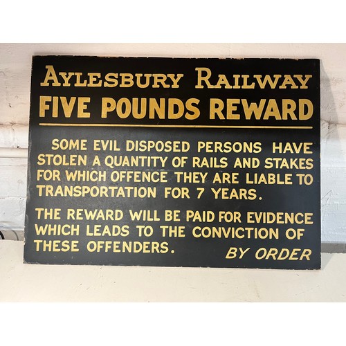 114 - AYLESBURY RAILWAY FIVE POUND REWARD SIGN