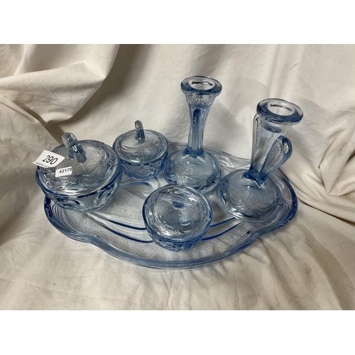 290 - 6 PIECE BLUE GLASS DRESSER SET