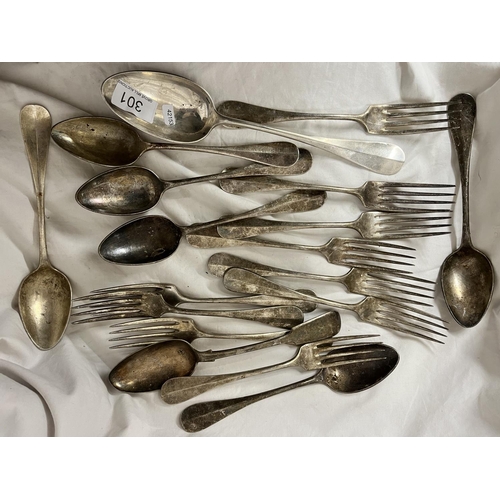 301 - 10 LARGE SOLID SILVER FORKS &  8 SPOONS(1533gms)