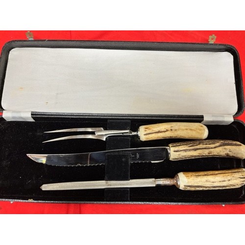 218 - CASED BONE HANDLED CARVING SET