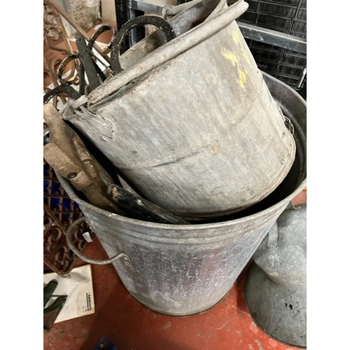 129 - GALVANSIED BIN & CONTENTS INCL MOP BUCKET