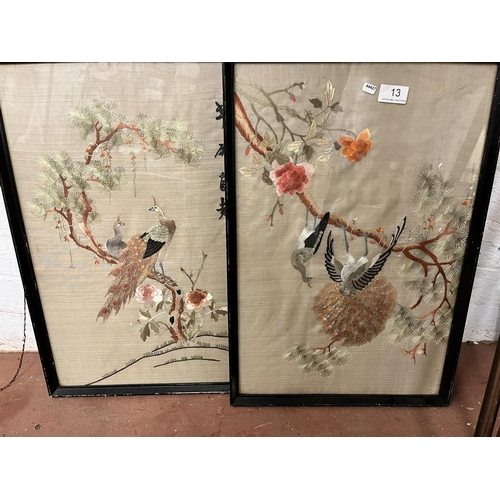 13 - PAIR OF FRAMED ORIENTAL SILKS