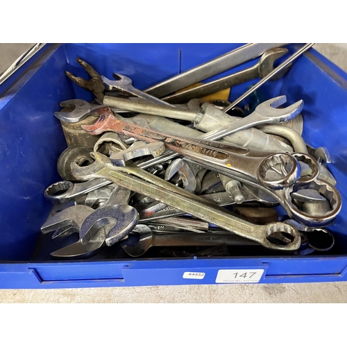 147 - BOX OF SPANNERS