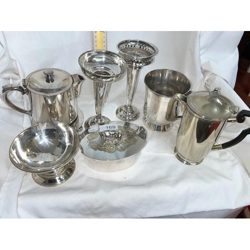 169 - COLLECTION OF PLATED WARE INCL CANDLE STANDS