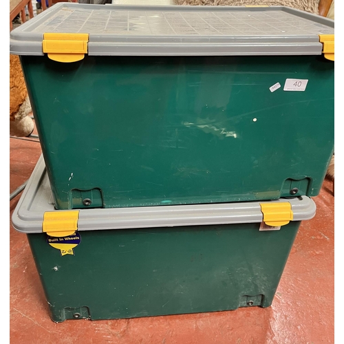 40 - 2 LARGE PLASTIC LIDDED STORAGE BOXES