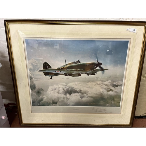 10 - FRAMED GERARD PALMER SIGNED 'IN THE CLEAR' HAWKER  HURRICANE IIC FIGHTER PLANE PRINT  SIGNED