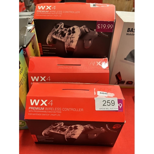 259 - 7 BOXED GIOTECK WX4 WIRELESS CONTROLLERS (FOR NINTENDO SWITCH/PS3/PC) (A/F)