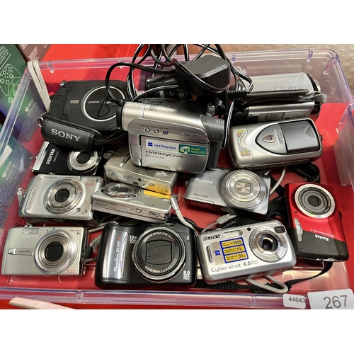 267 - TRAY OF DIGITAL CAMERAS & CAMCORDERS (A/F)