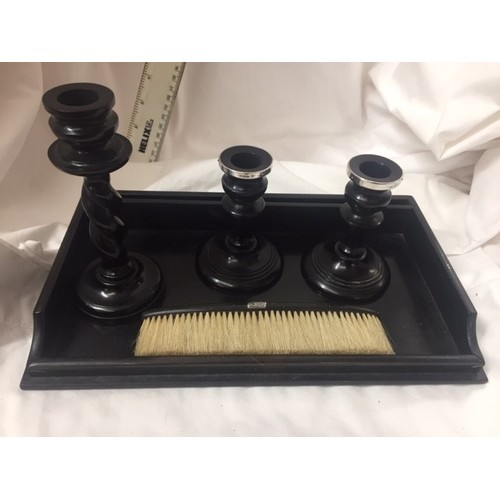 167 - EBONY SILVER HALLMARKED DRESSING TABLE SET