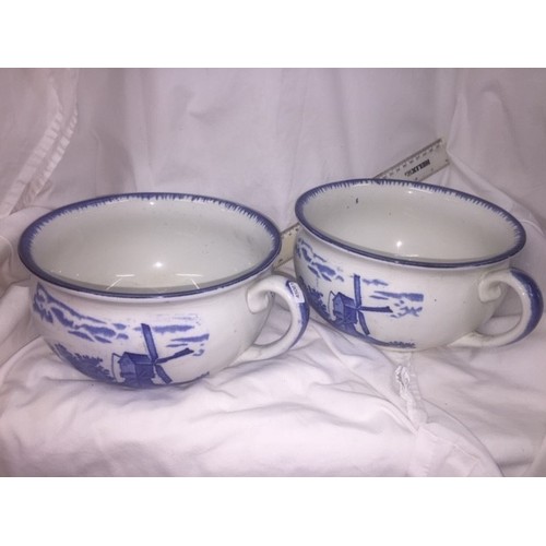 189 - PAIR OF EMPIRE POTTERY BLUE & WHITE CHAMBER POTS