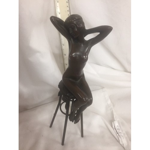 200 - BRONZE 'NUDE ON A STOOL' FIGURINE