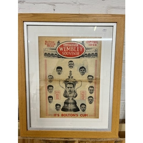 13 - FRAMED BOLTON EVENING NEWS ILLUSTRATED WEMBLEY SOUVENIR - CUP FINAL 1958