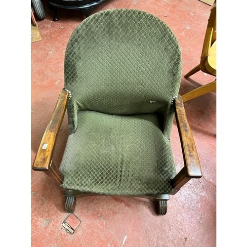 26 - VINTAGE GREEN UPHOLSTERED PARLOR CHAIR