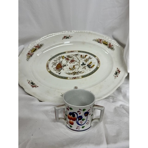 135 - ADAMS JEDDO MEAT PLATE & ALLERTON'S GAUDY WELSH 3 HANDLED CHILD'S MUG