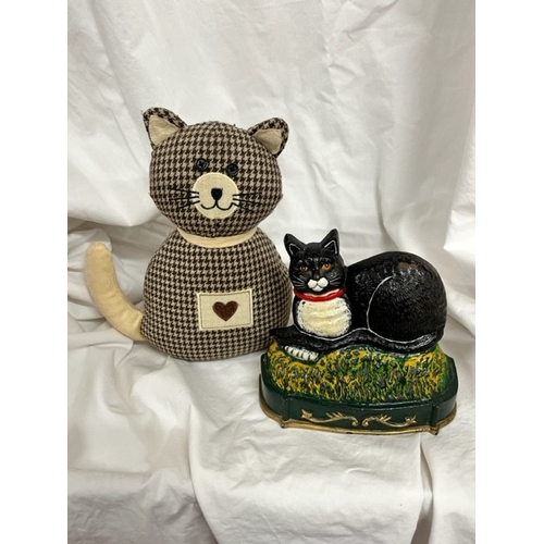 183 - CAST IRON 'CAT' DOORSTOP & UPHOLSTERED 'CAT' DOORSTOP